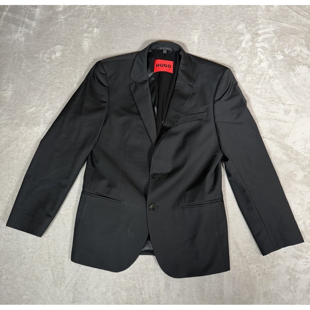 HUGO Men Black Solid Blazer Two-Button Single-Breasted Notch Lapel Size 38